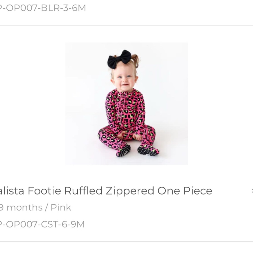 Calista ruffle footie pajama with matching bow